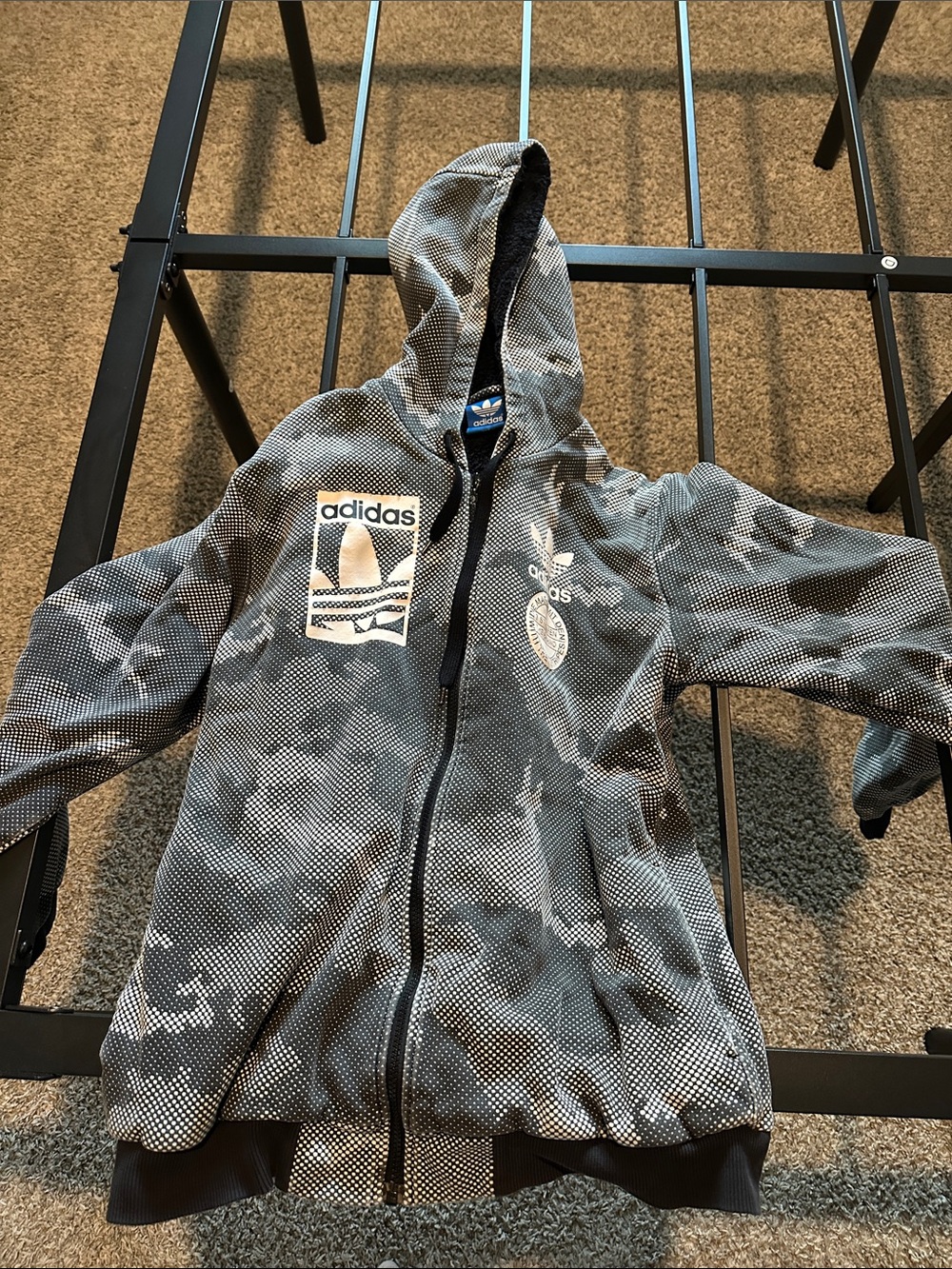 adidas Kids Gray & Black Hooded Zip Sweatshirt